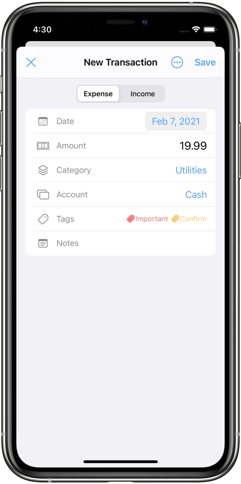 Simple input for bookkeeping.
