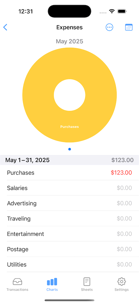 Charts view on iPhone