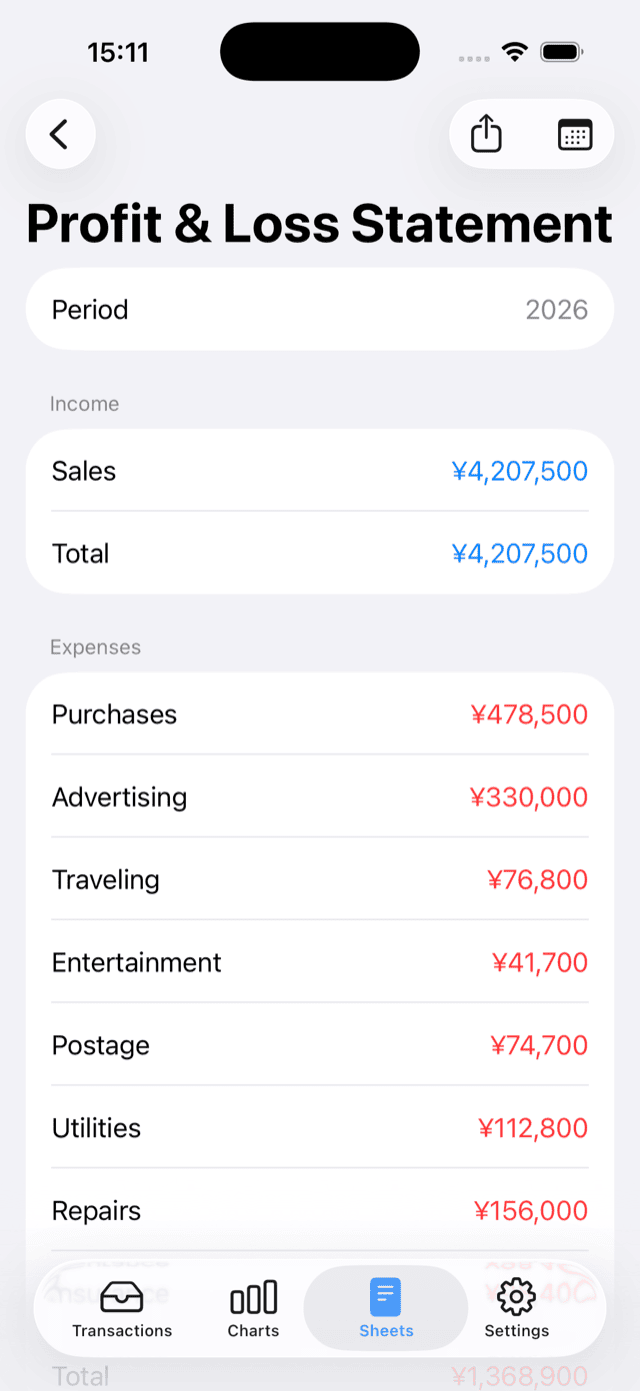 Profit & Loss Statement screenshot