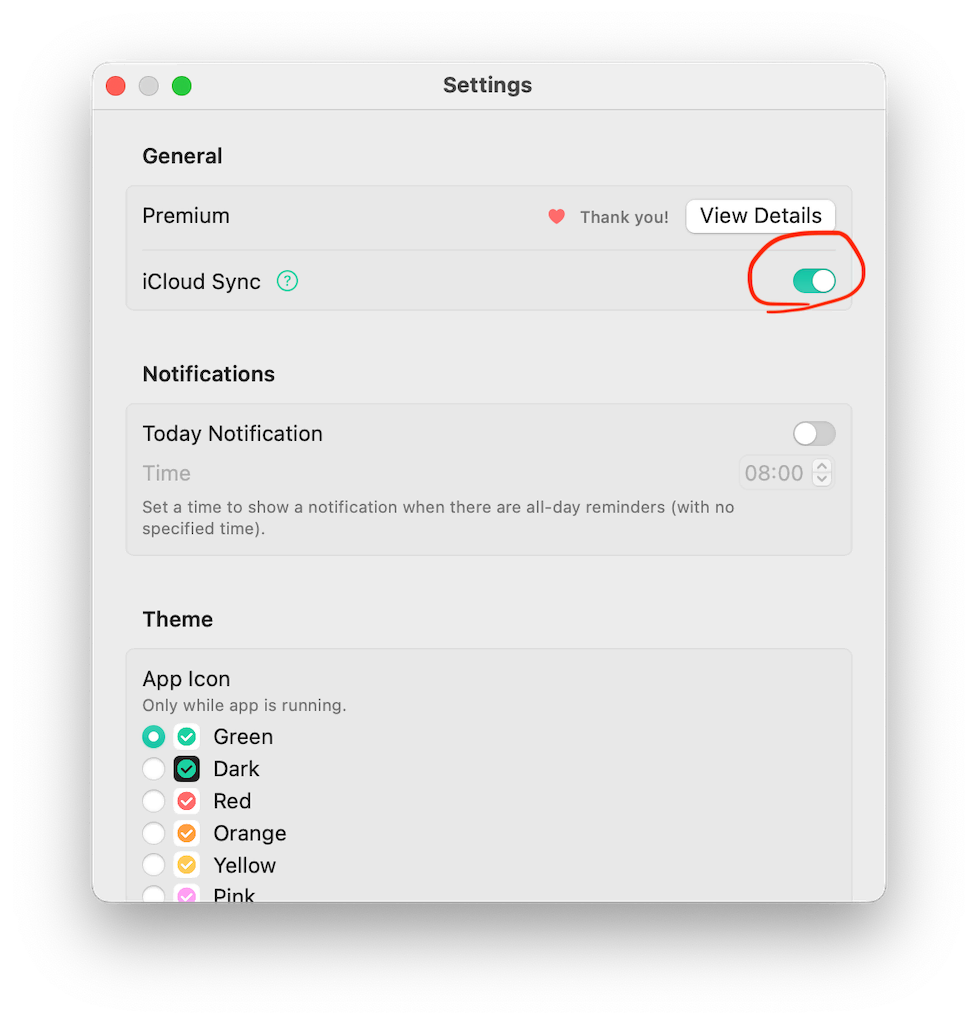 iCloud sync settings on Mac