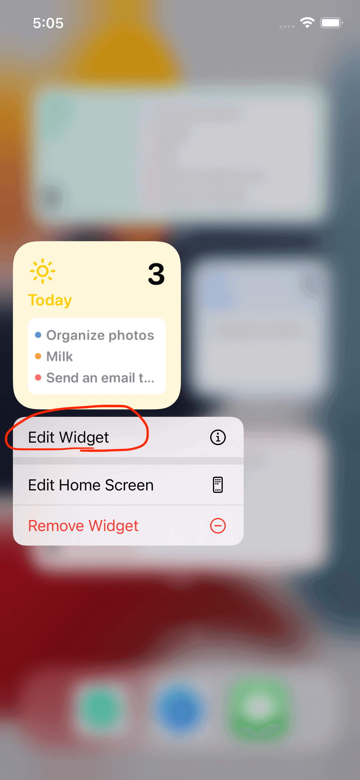 Edit Widget screenshot