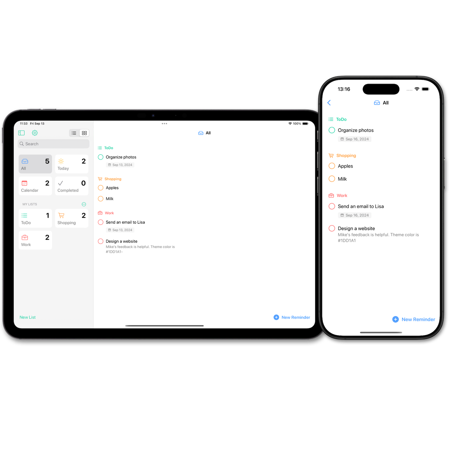 To Do List app widgets on iOS home screen